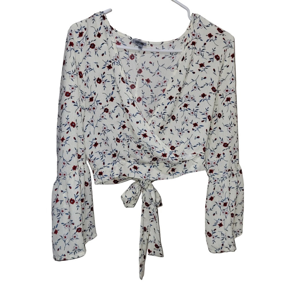 Fashion Line Floral Print Crop Top for Women Size L Tie Knot Back